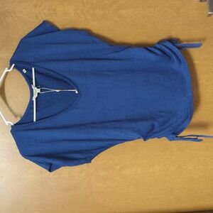 Max Studio London Cobalt Blue Ruched Top Women’s Large Textured Cap Sleeve NWT
